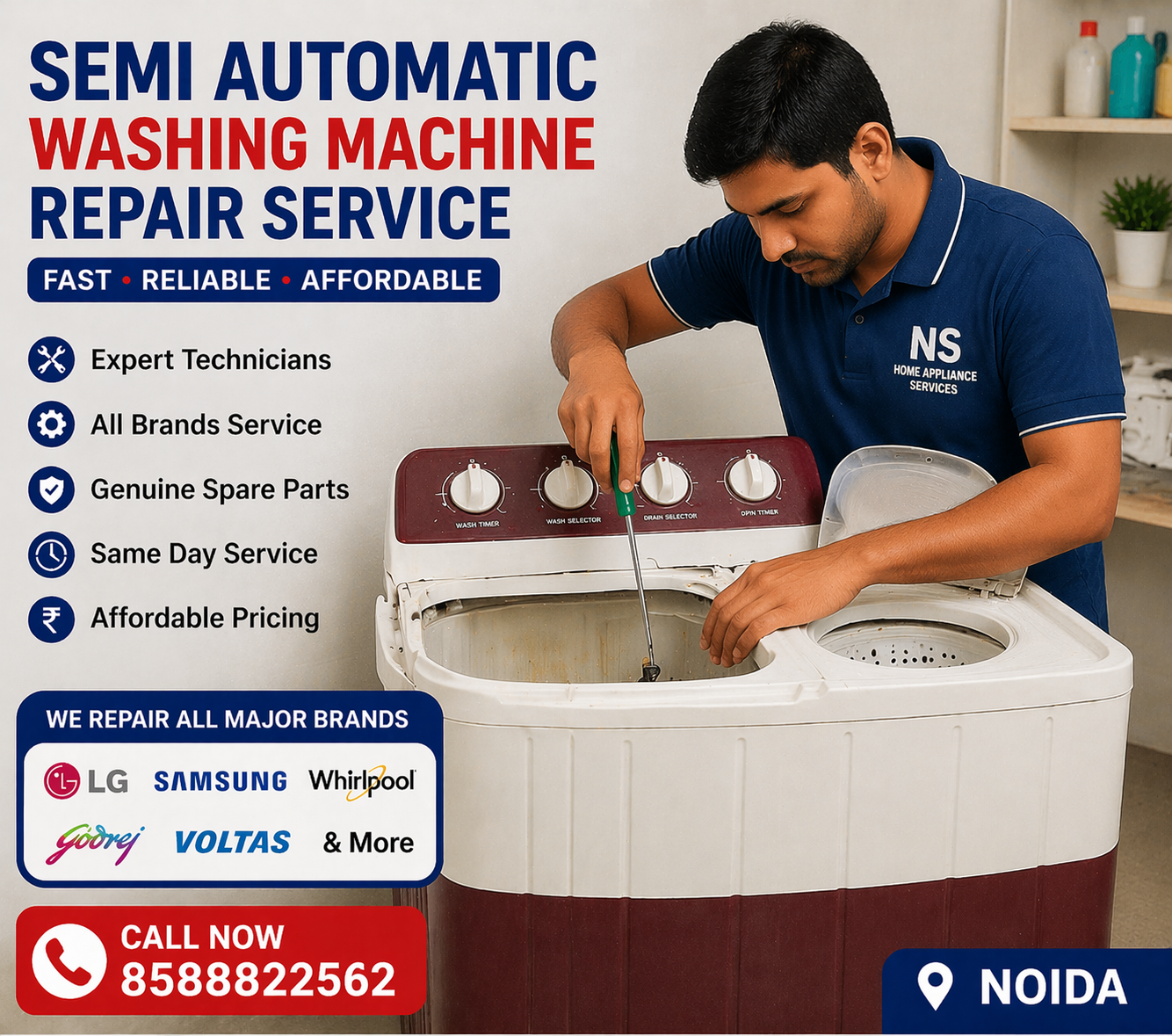 Semi Automatic Washing Machine Repair Service in Noida